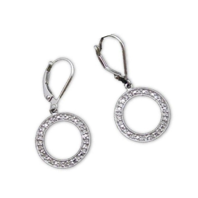 Classic Sparkly Clear Crystal Rhinestone Circle Sterling Silver Drop Earrings
